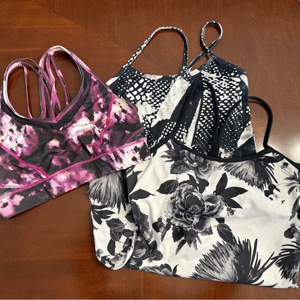 Lululemon - 2 tank tops, 1 sports bra- size 8 and size 4